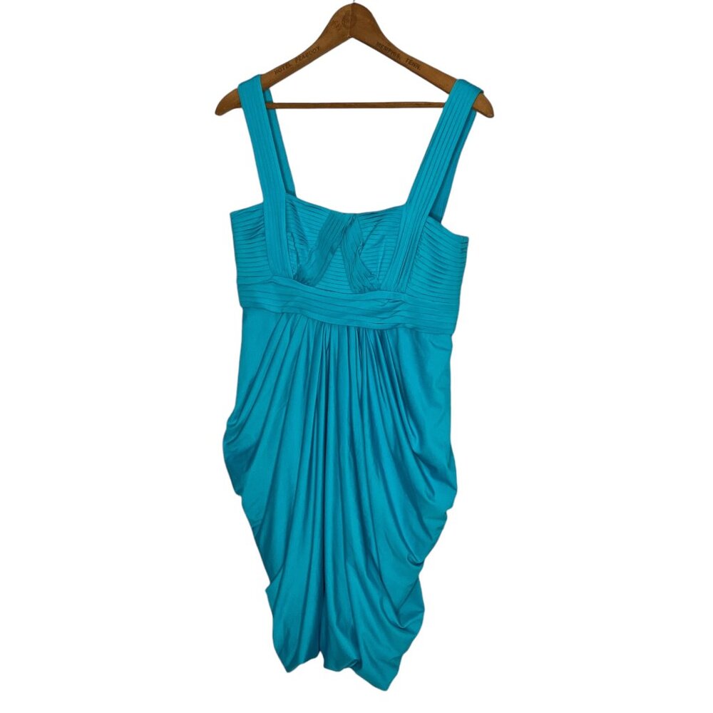 New BCBG MAXAZRIA Small S Cyan Blue Stretch Jersey Draped Pleated Cocktail Dress - Picture 5 of 9